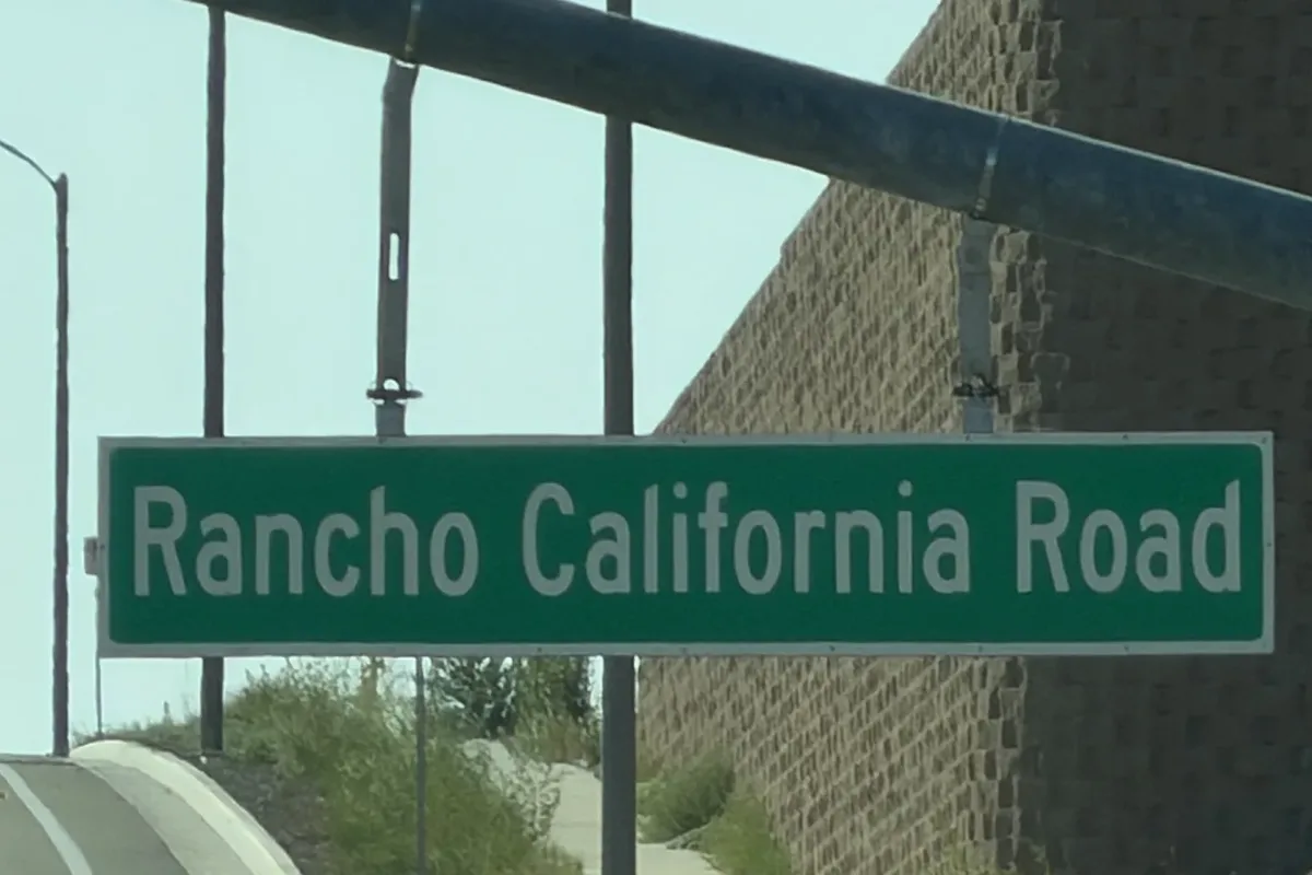 A Rancho California Road street sign in Temecula, California